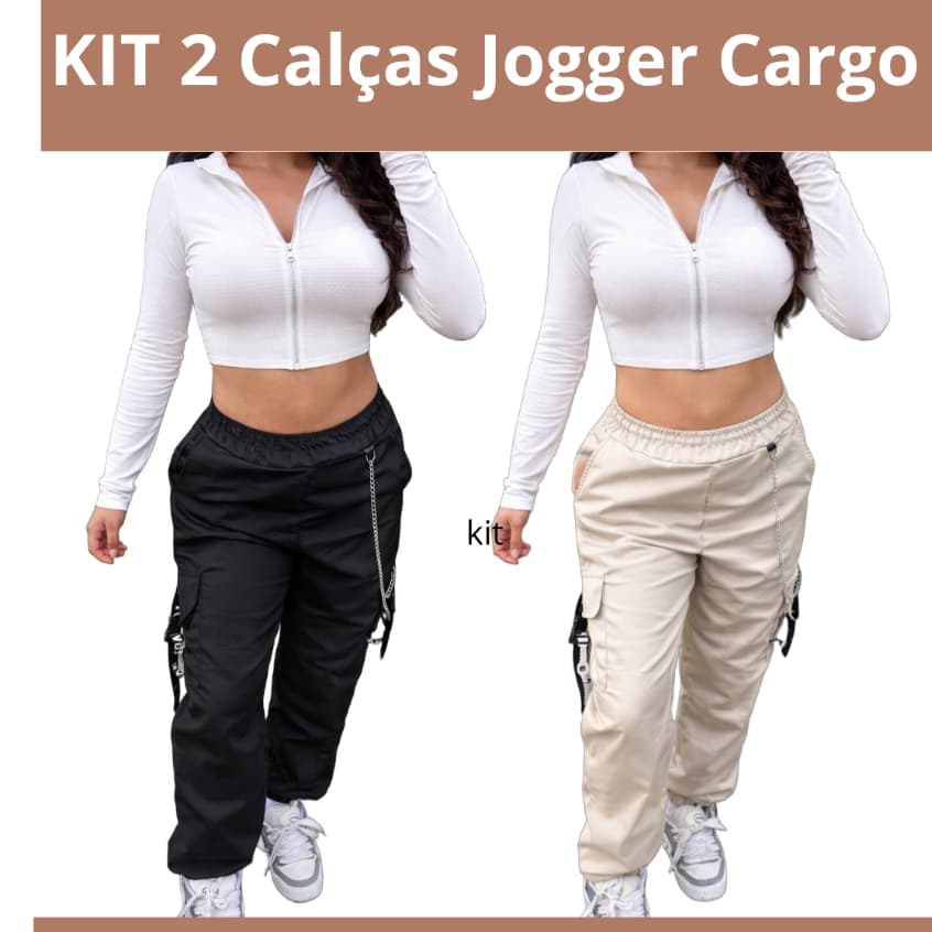 KIT 2 Calças Jogger PREMIUM Cargo Tactel Unisex Com Bolsos laterais modelo Tik Tok