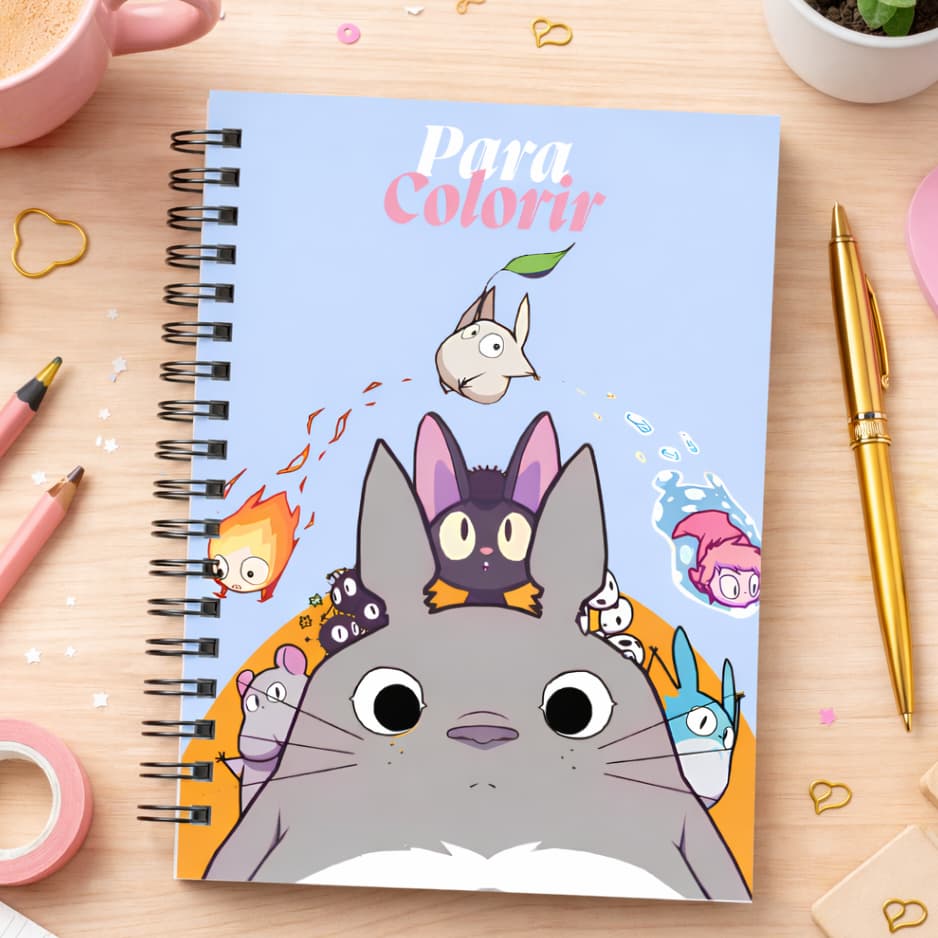 Caderno de Colorir Studio Ghibli 50 Desenhos Para Colorir 180g Aquarela Capa Dura