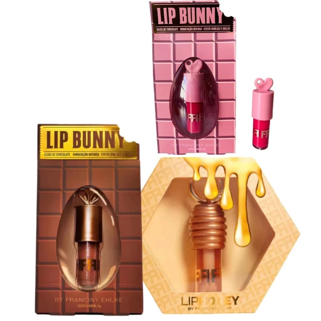 Kit Gloss Franciny Ehlke Lip Honey + Lip Bunny + Lip love Hidratação e Brilho Intenso Efeito Bocão