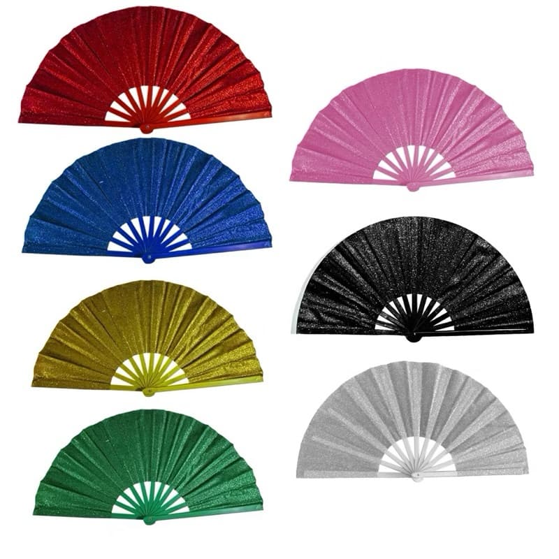 Leque Grande Oriental Brilho Glitter Colorido Para Festa Dança Carnaval Decoração 34x60cm