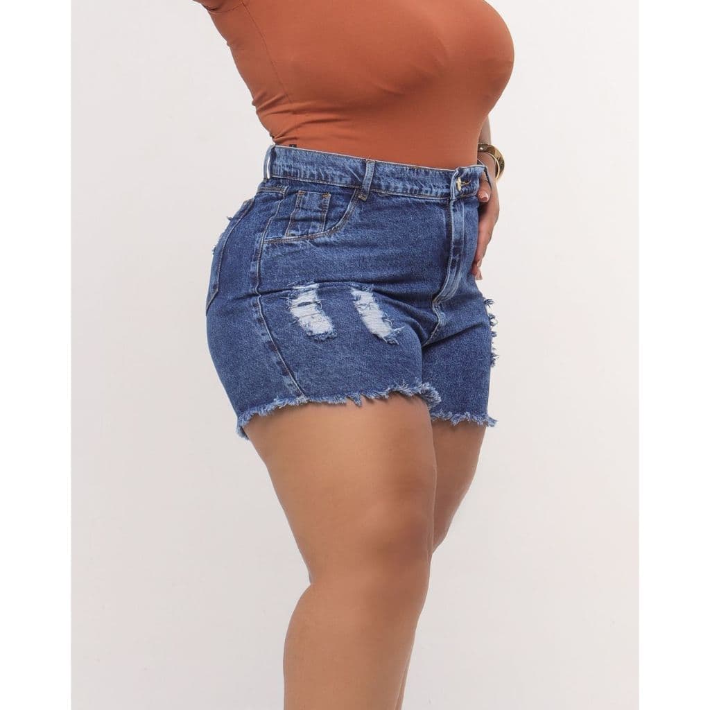 Short Jeans Plus Size Feminino Lavagem Clara, Média e Escura Sem Elastano