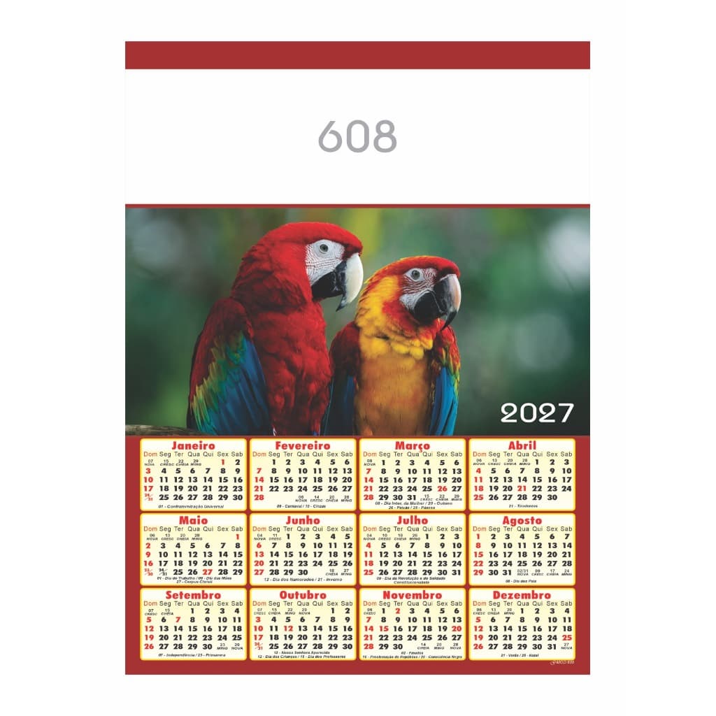 100 Calendários Folhinha 27x37 cm De Parede 2027 Linha 600 a 623