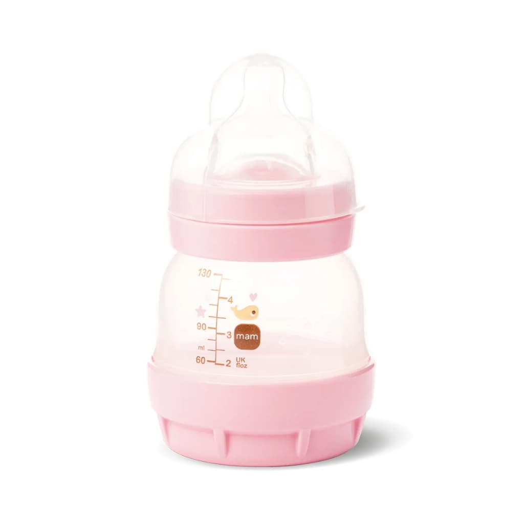Mamadeira Mam 130ml Anticólica  Rosa Bico 0 meses - Nova Coleção