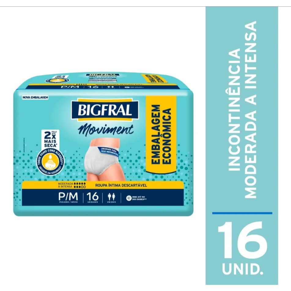 Roupa Íntima Bigfral Moviment P/M 16 Unidades