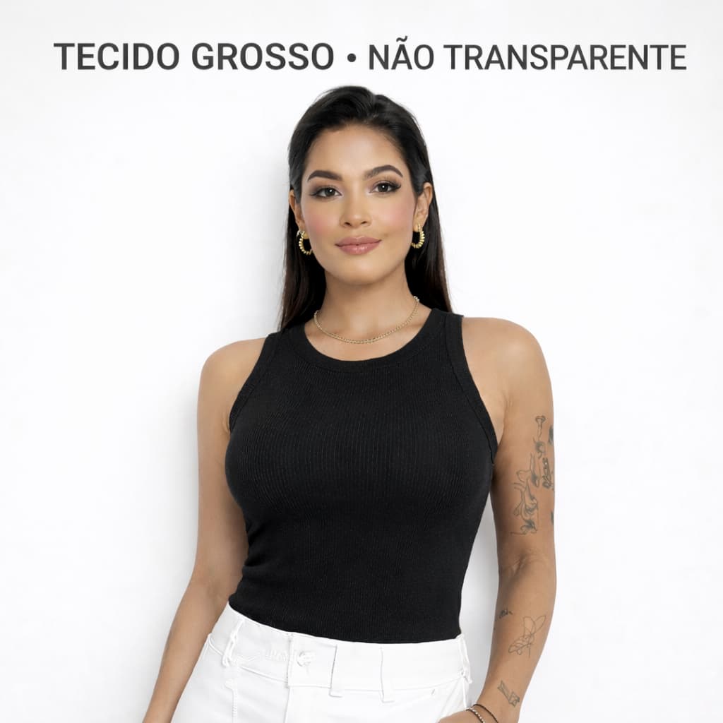 Regata Feminina Canelada Blusinha Básica Ajustada Gola Redonda Confortável Dia a Dia