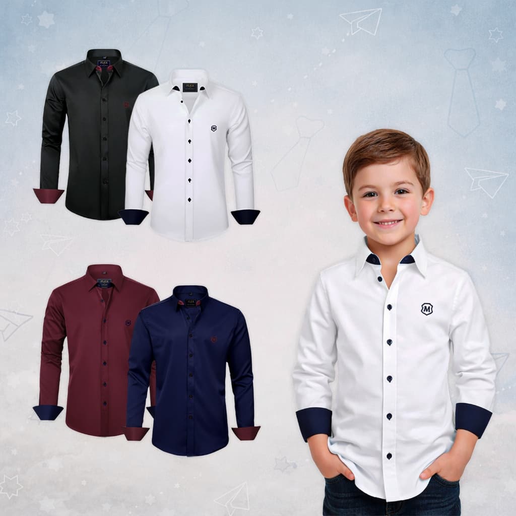 Camisa Social Infantil Juvenil Manga Longa Algodão Premium Traje Esporte Fino 04 ao 16