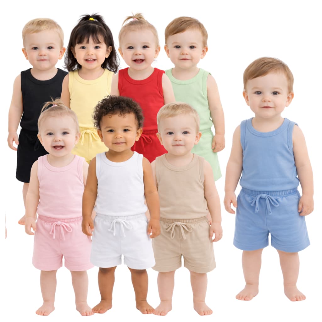 Kit 6 Peças Roupa Infantil Menino Menina Bebê 3 Conjuntos Básico Camiseta Regata Short Algodão Verão