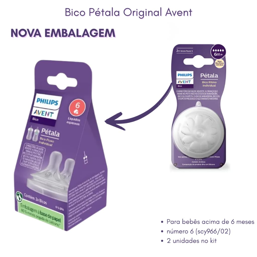 Bico Mamadeira Avent Pétala 3.0 T6 6m+ Líquidos Espessos