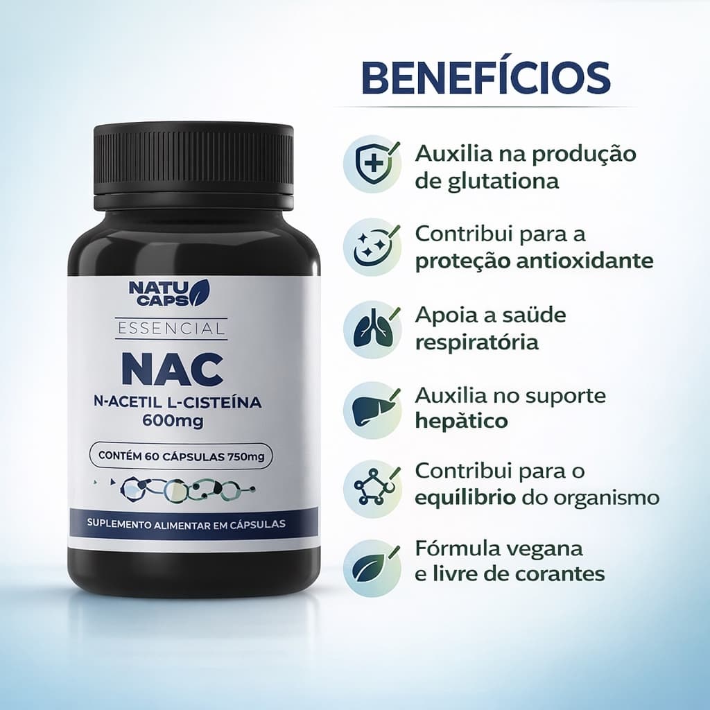 Nac N Acetil L Cisteína 600mg 60 Cápsulas por Pote | Antioxidante Essencial. Envio Rápido.