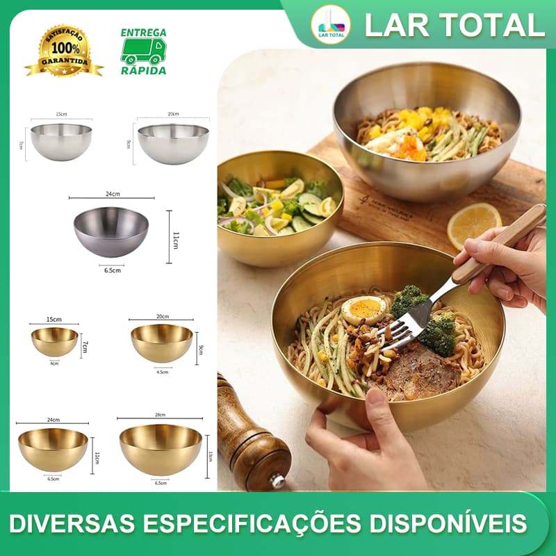 Kit 4 Tigela Bowl Aço Inox Dourado Conjunto, Acabamento Dourado, Multiuso Cozinha, Diversos Tamanhos