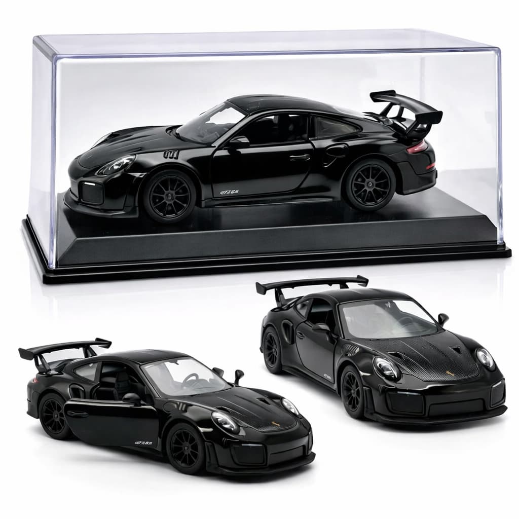 Miniatura Porsche 911 GT2 RS Preto Azul  – Carrinho de Ferro com Fricção | Acrílico | Colecionável