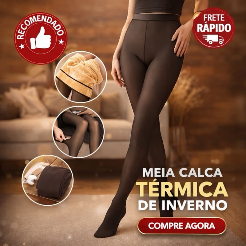 Meia Calça Térmica Feminina Translúcida com Forro Peluciado Inverno Slim Super Stretch Tamanho Único