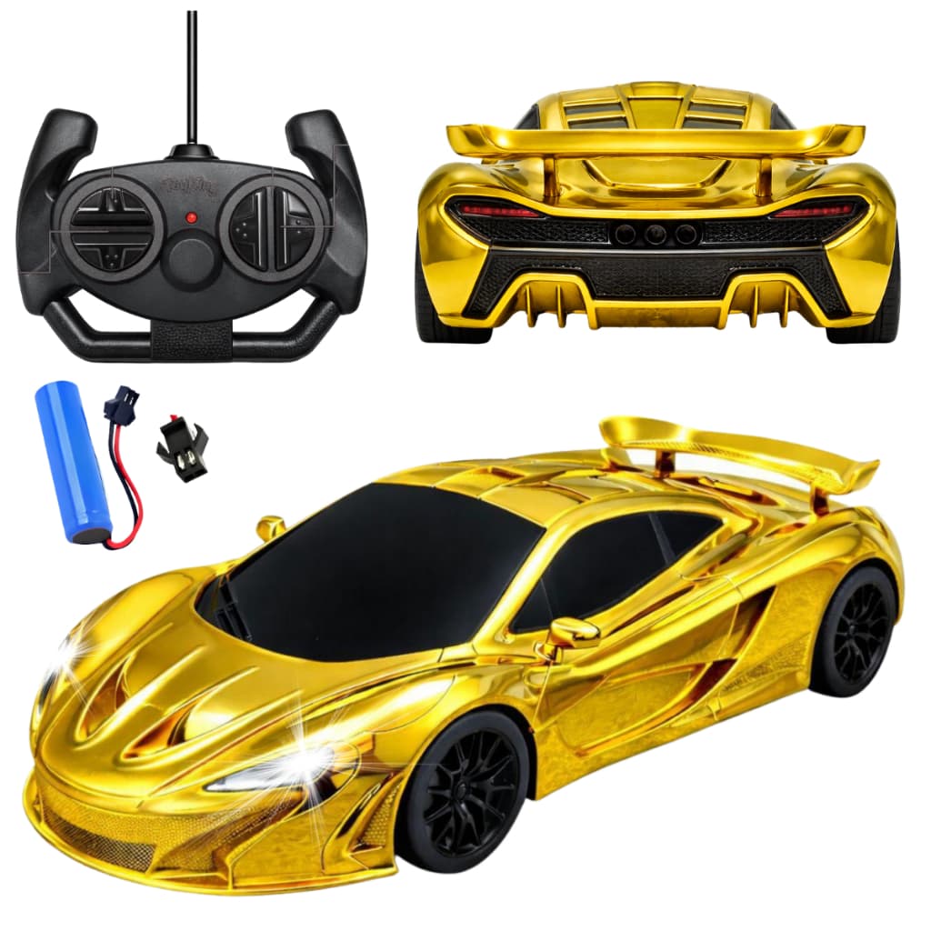 Carrinho Controle Remoto Recarregável Dourado Prateado C/Led