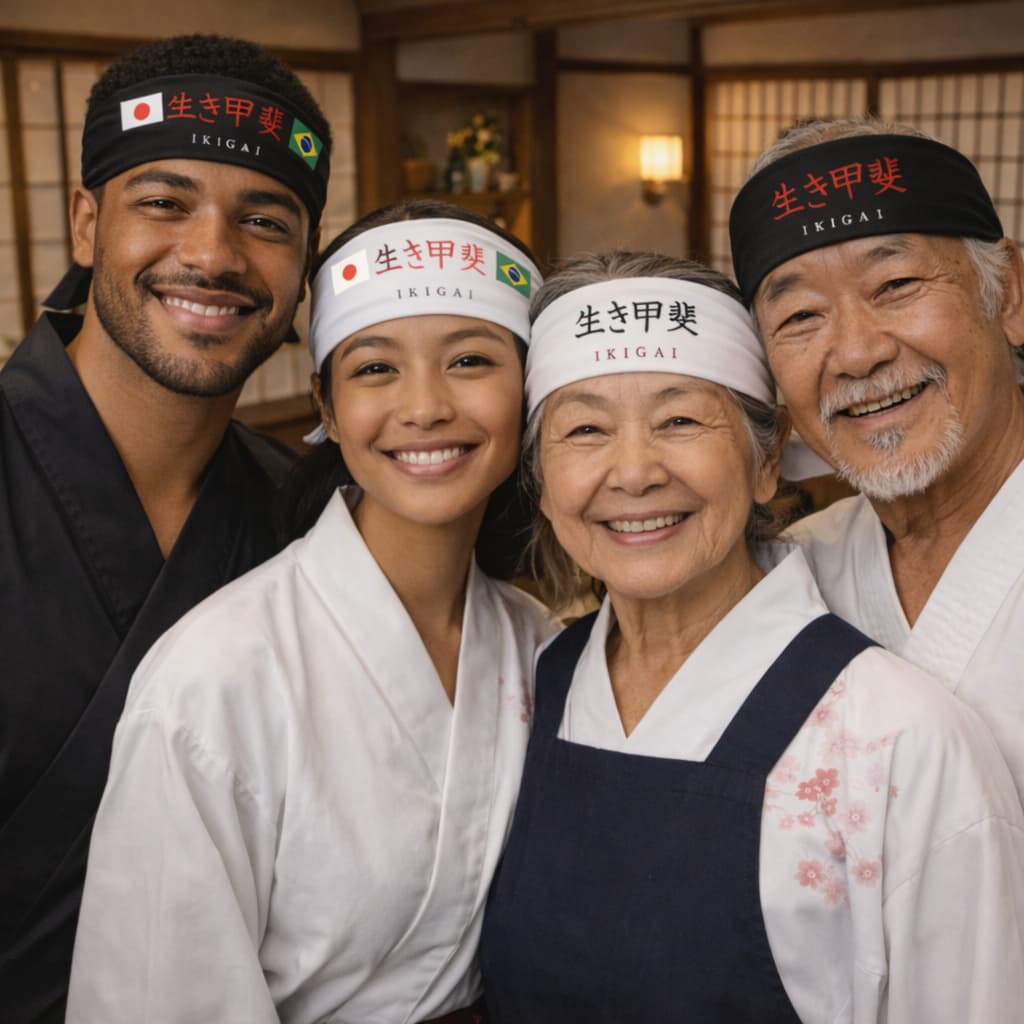 Bandana IKIGAI Branca ou Preta com ou sem bandeiras Hachimaki