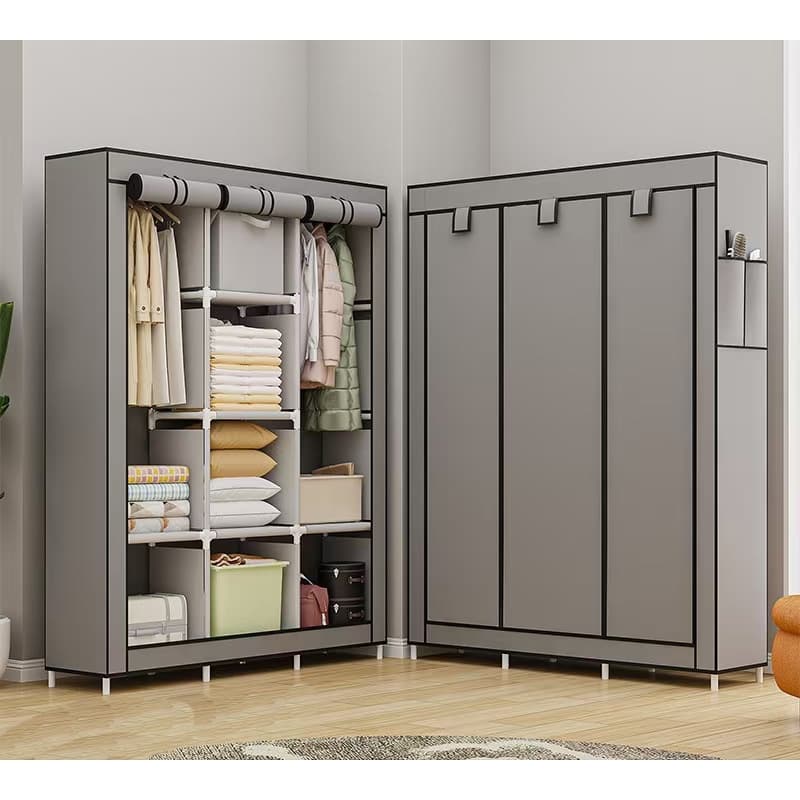Guarda Roupa Dobrável 3 Portas Armário Organizador Portátil Multiuso Cabideiro Sapateira Impermeávél