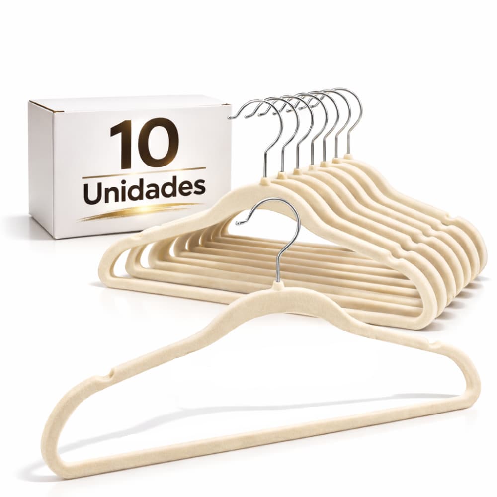 Cabide de Veludo Slim Bege 45 cm 10 pecas