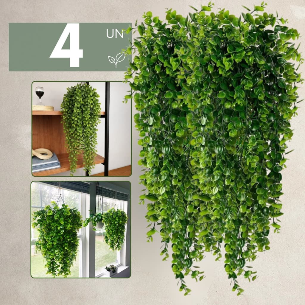 Planta Artificial Pendente Eucalipto Decoração Realista Jardim Vertical