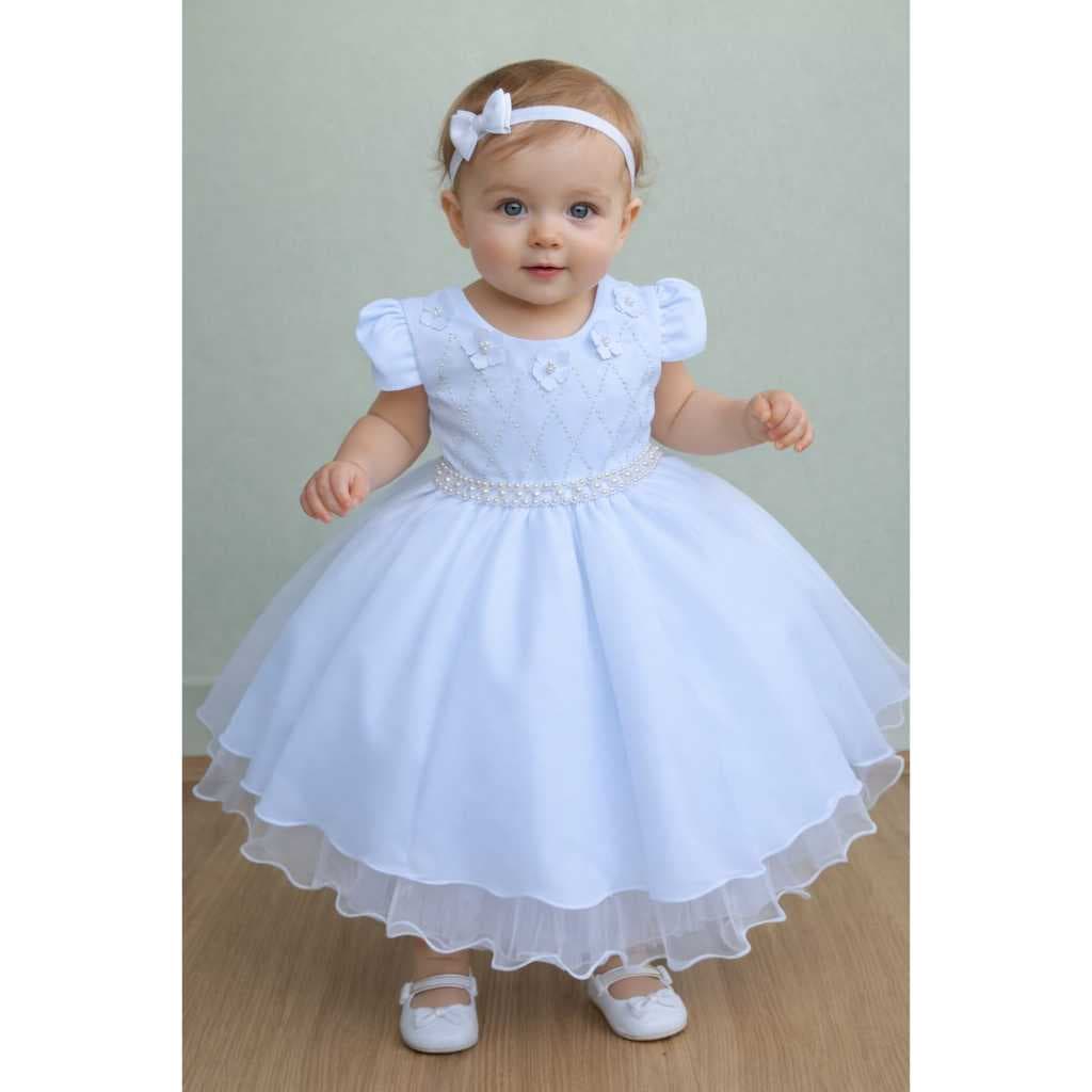 vestido infantil branco batizado daminha festa luxo