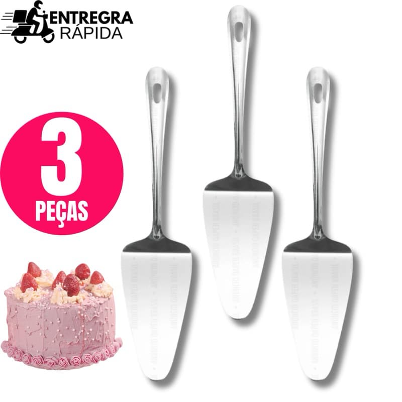 KIT 3/2/1 Espátula para Cortar Bolo Torta e Pães de Aço Inox 27,5CM
