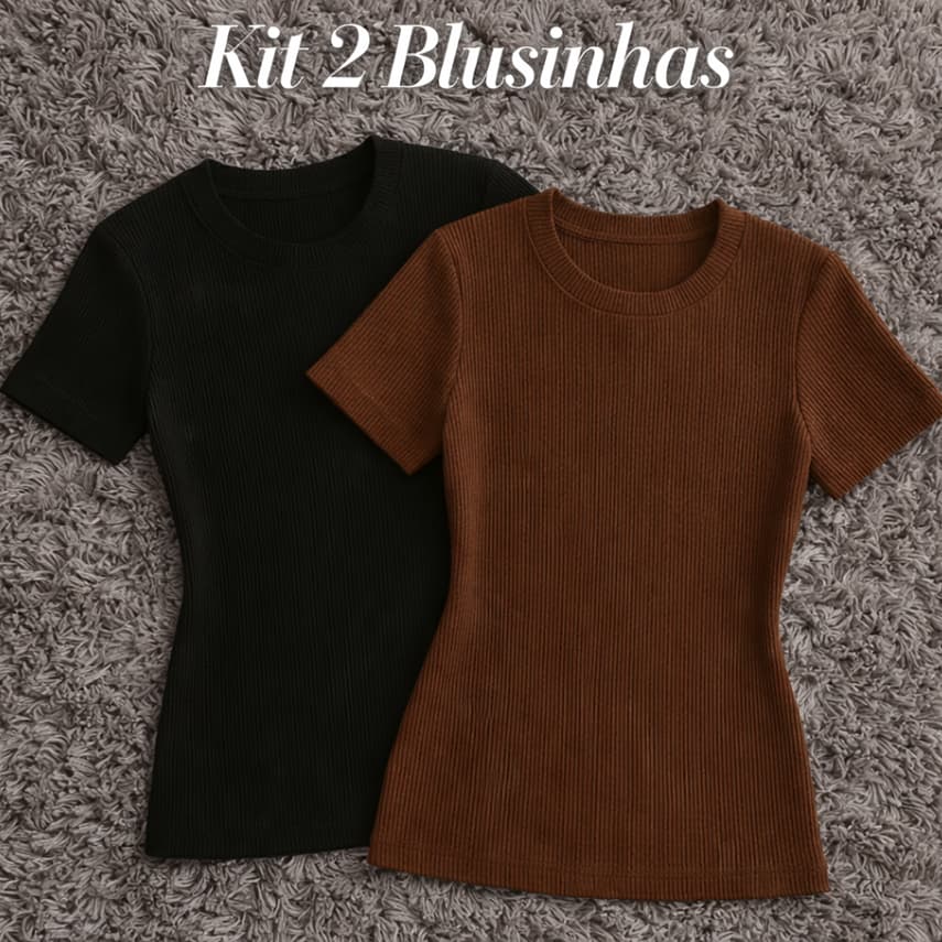 Kit 2 Blusas Feminina Estilosa Ribana Canelado Básica Casual Baby Tee