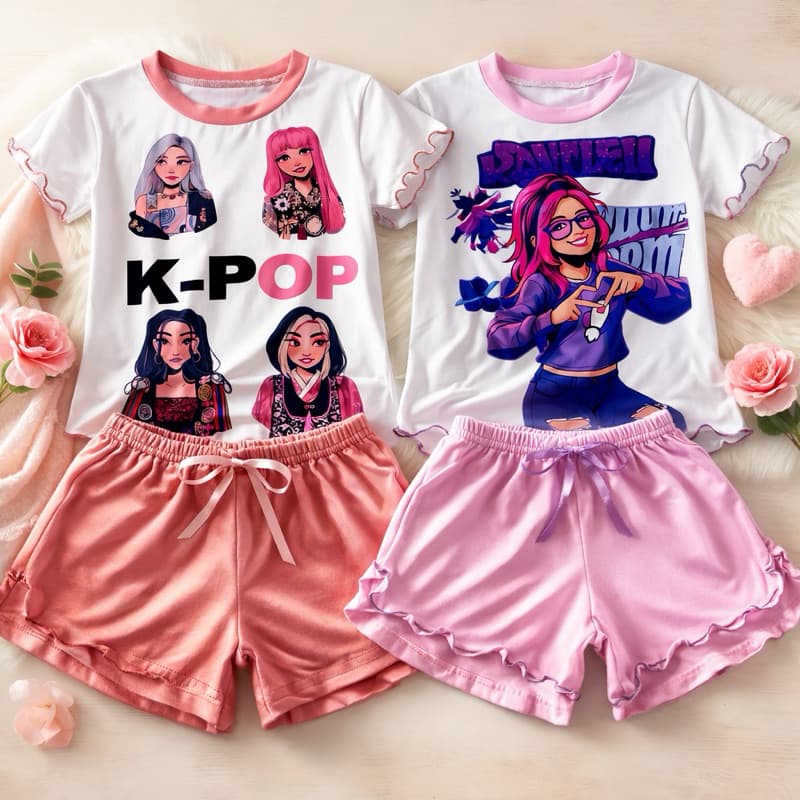 Pijama Infantil Menina Emily Vick e Kpop Algodão Confortável Tam 4 ao 14 Estampado
