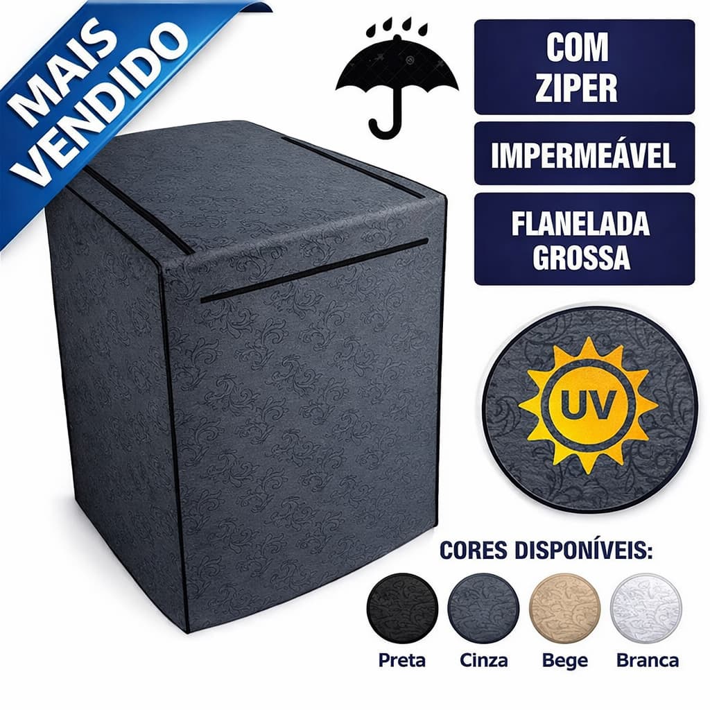 Capa Máquina de Lavar Impermeável Com Zíper Todos Tamanhos Electrolux Brastemp Consul Colormaq