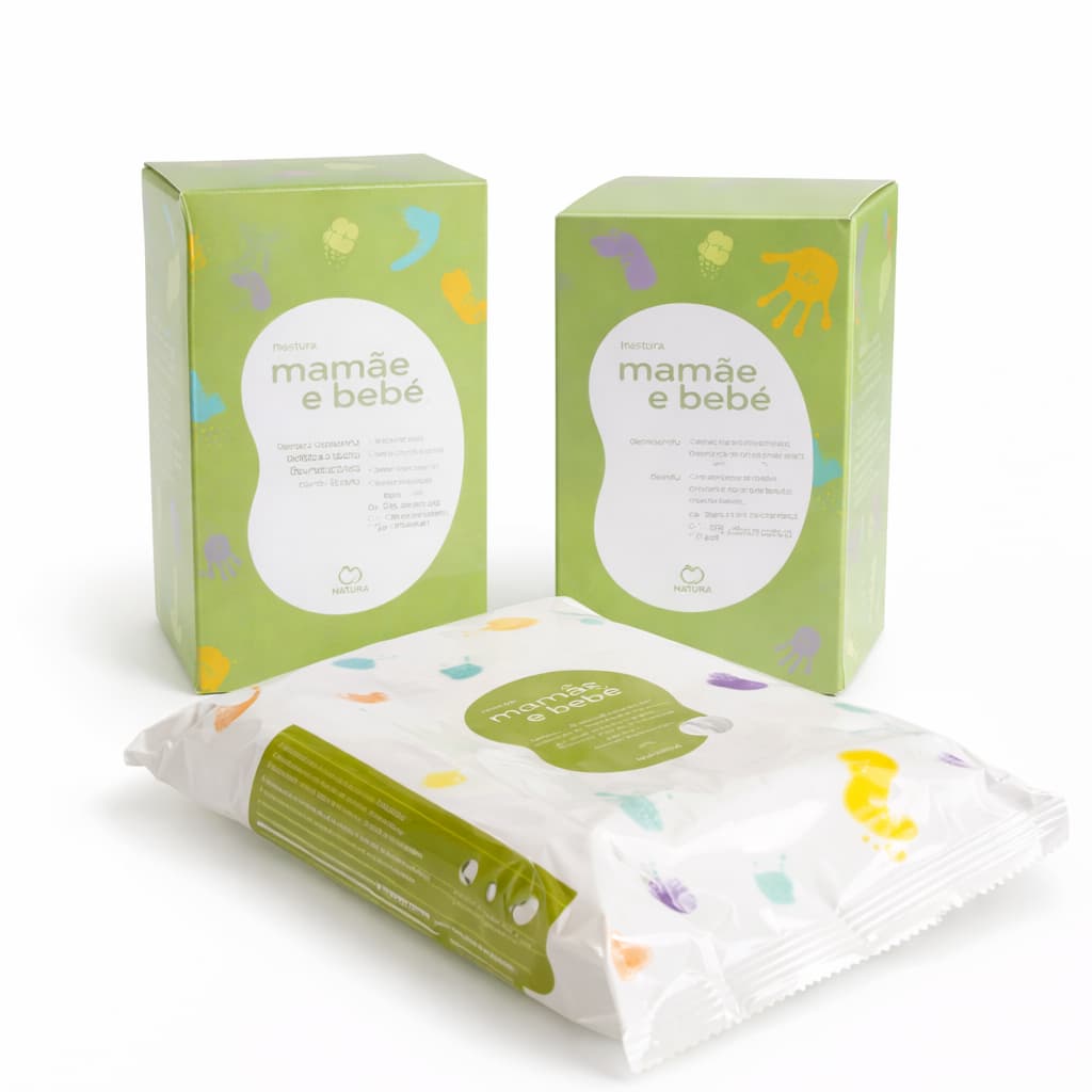 Kit Natura Mamãe e Bebê Colônia 100ml Sabonete 2x100g Lenços Umedecidos Original Cuidado Todas Peles