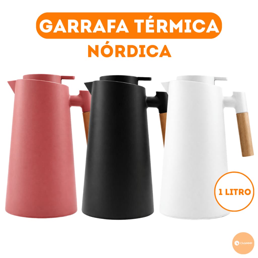 Garrafa Térmica Nórdica Luxo Café Cabo de Madeira 1 Litro