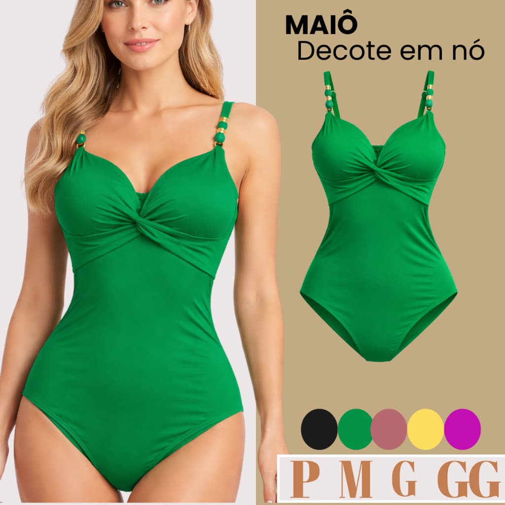 Maiô Feminino Praia Decote Nó Suplex Poliamida Premium Body Comfortável Disfarça Barriga