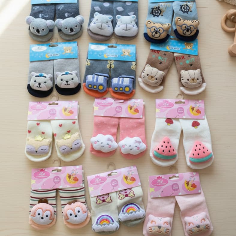 Kit Meias 5 Pares Bebê Divertidas 3D – Confortáveis e Respiráveis Fofinhos e Coloridos