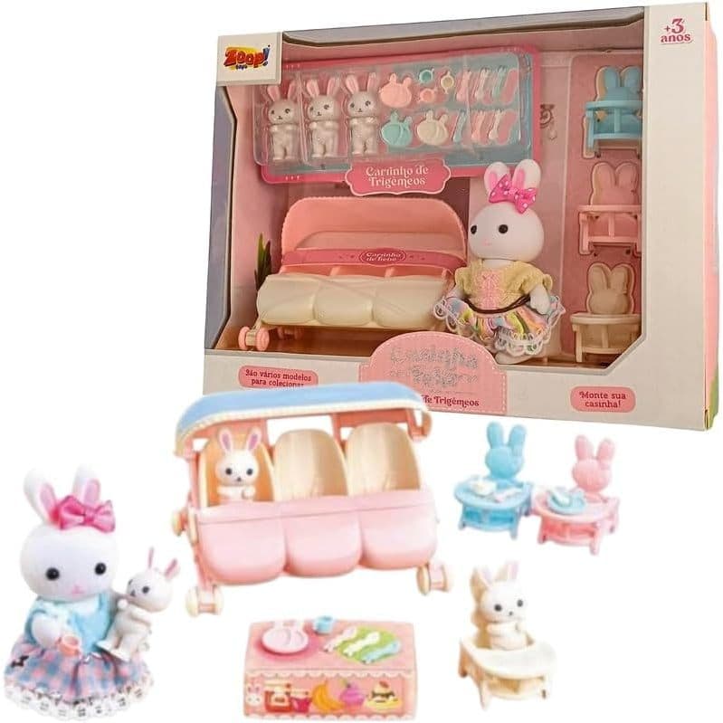 Carrinho De Trigêmeos Articulado Com Acessórios Zoop Toys Casinha Feliz