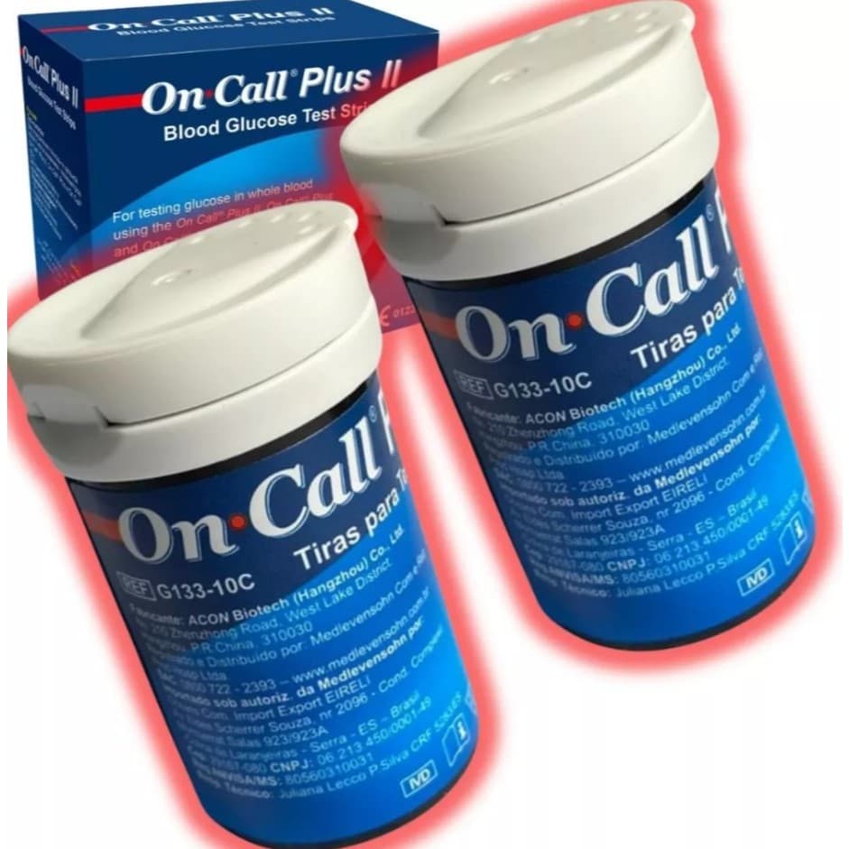 100 Tiras Medir Glicose On Call Plus II Tiras para medir a glicemia