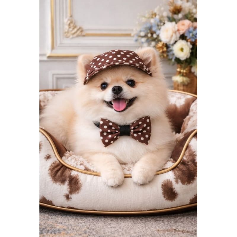 Boné Pet PP ao GG com Elástico e Regulador + Gravata Borboleta  |Modelo de poá |Kit Acessório para Cachorro