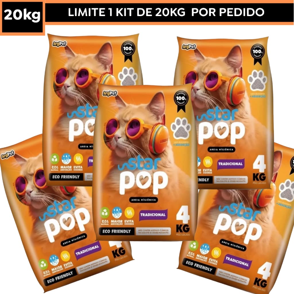 Kit 5 Granulado de Argila Higiênica de Gato Forma Torrões Areia para gato Perfumado Star Pop