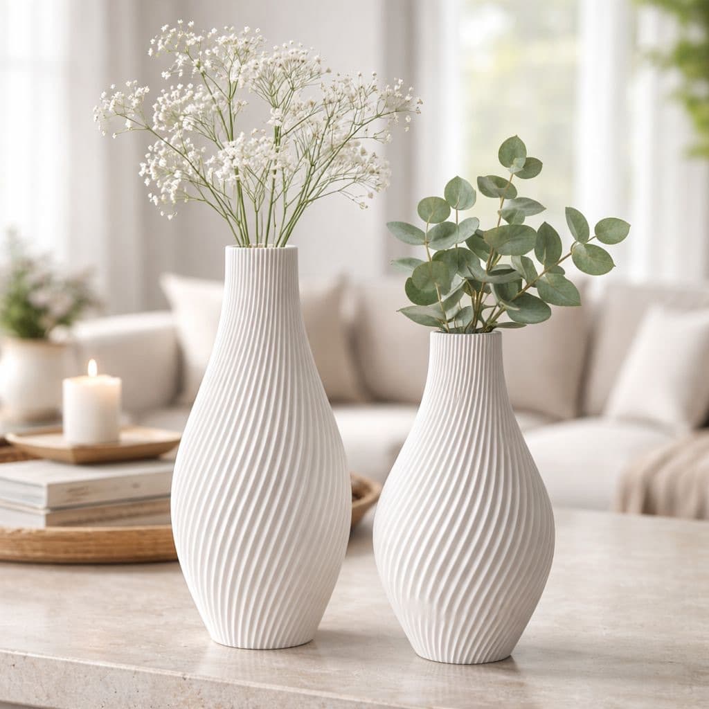 Vaso Decorativo Folhas Secas Espiral Duo 2 Und Casa Escritório Decoração Moderna Par de Vasos Rack Sala Casa Decorada