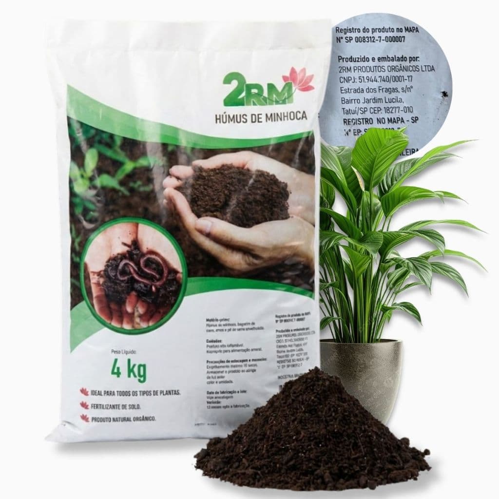 Húmus De Minhoca 4kg Adubo Orgânico Fertilizante Natural Para Horta Vasos Flores Suculenta Samambaia