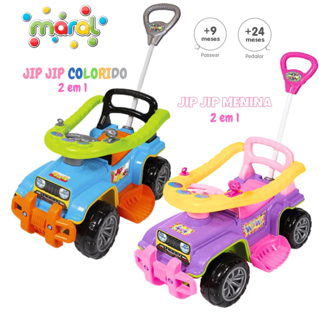Carrinho de Passeio Jip Jip Colorido Militar Roxo 2 em 1 com Empurrador e Som - Maral Original