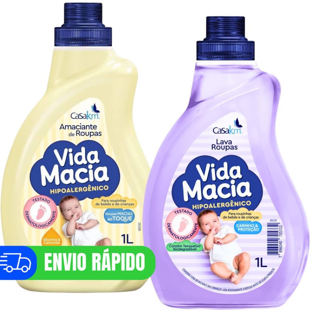 Kit Vida Macia Sabão Líquido 1L e Amaciante 1 Litro CasaKm