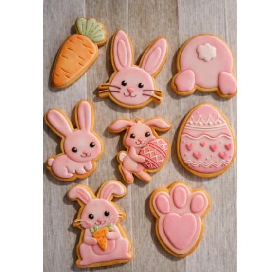 Kit 8 Cortador Marcador Biscoito Páscoa Coelho, Cenoura e Ovo com puxador