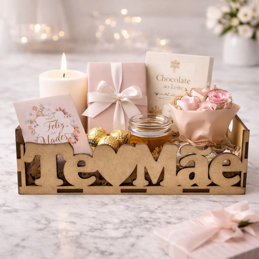 Kit Bandeja Mdf Cru 20x15x5 para Dia Das Mães Presente Feminino Chocolate Caixa Brindes Doces Organização