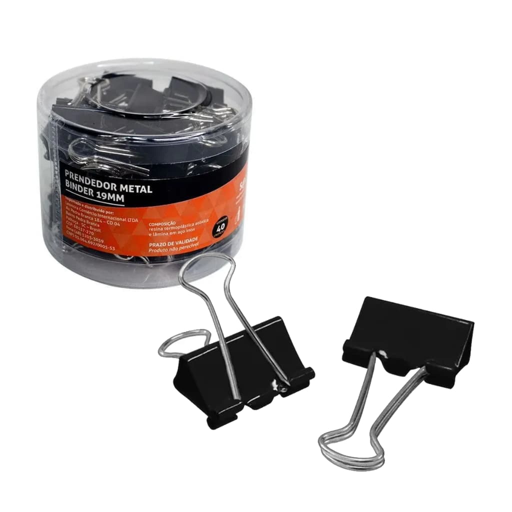 Kit40 ou 20 Prendedores de Papel 19mm Preto Binder Leo&Leo Clipes Metal Clipes Encadernação JocarOff