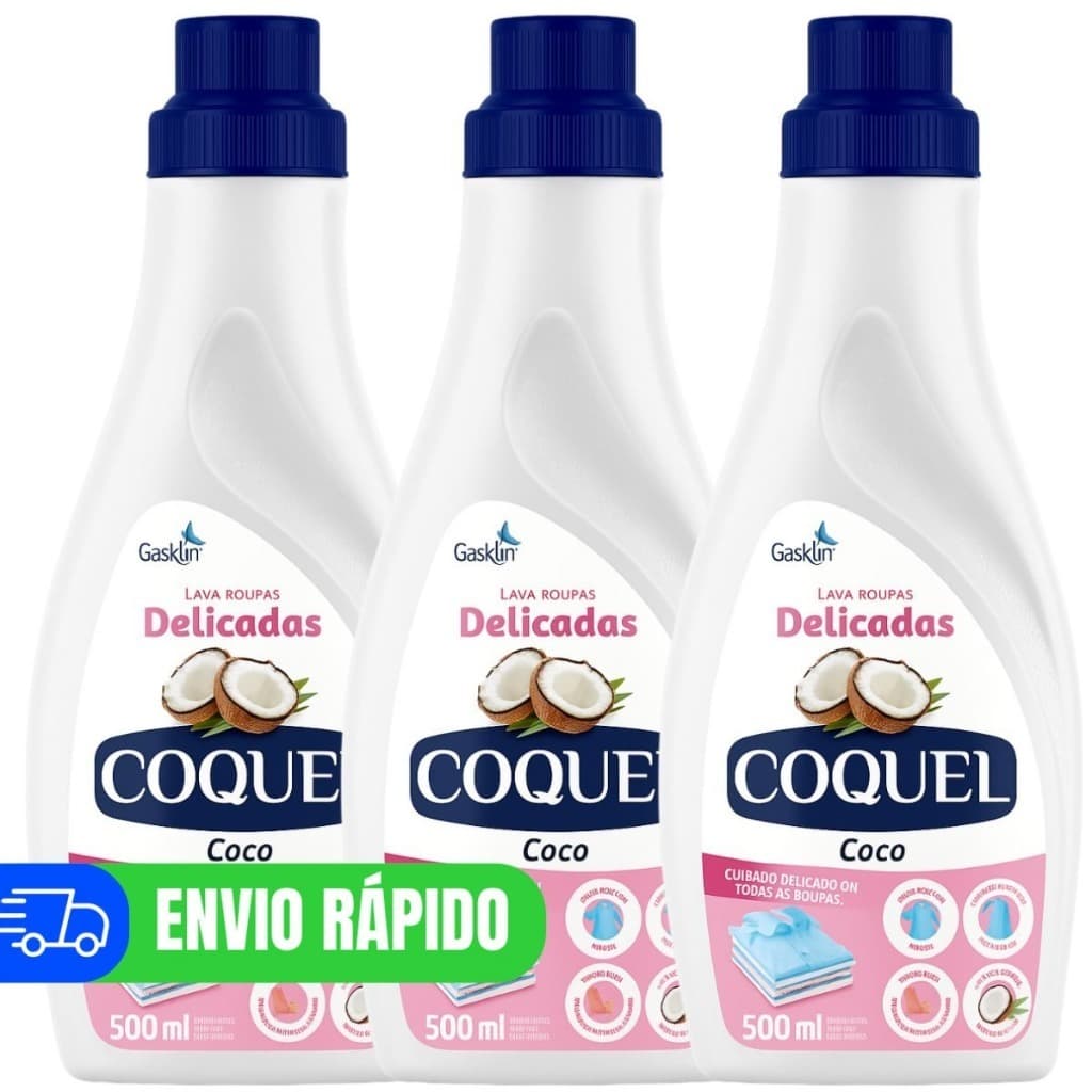 3 Lava Roupas Líquido Coco Coquel Para Roupas de Bebe 500ml