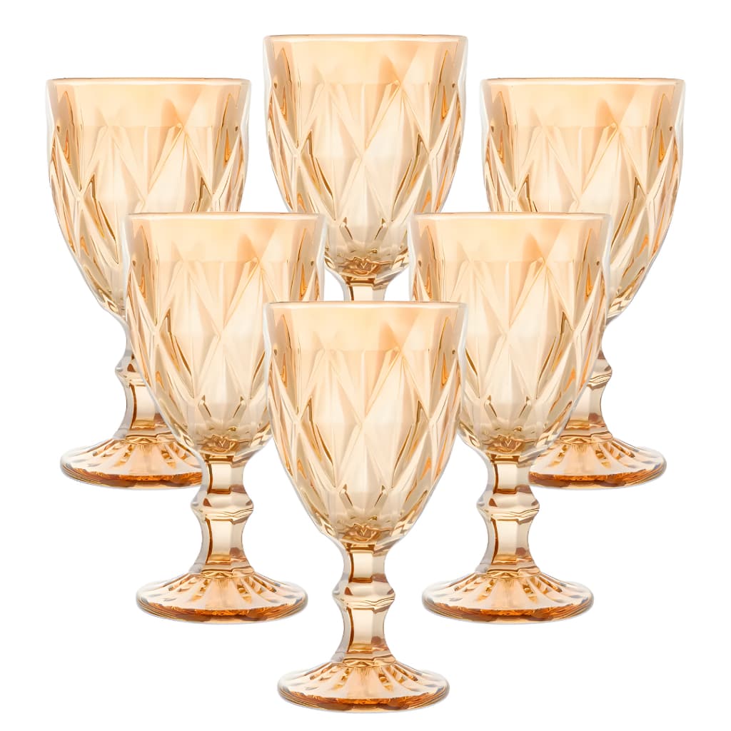 Jogo de até 3/6/9/12 Taças de Vidro Diamond Transparente Ambar Furta Cor Verde Azul Fume Bico De Jaca 330ml