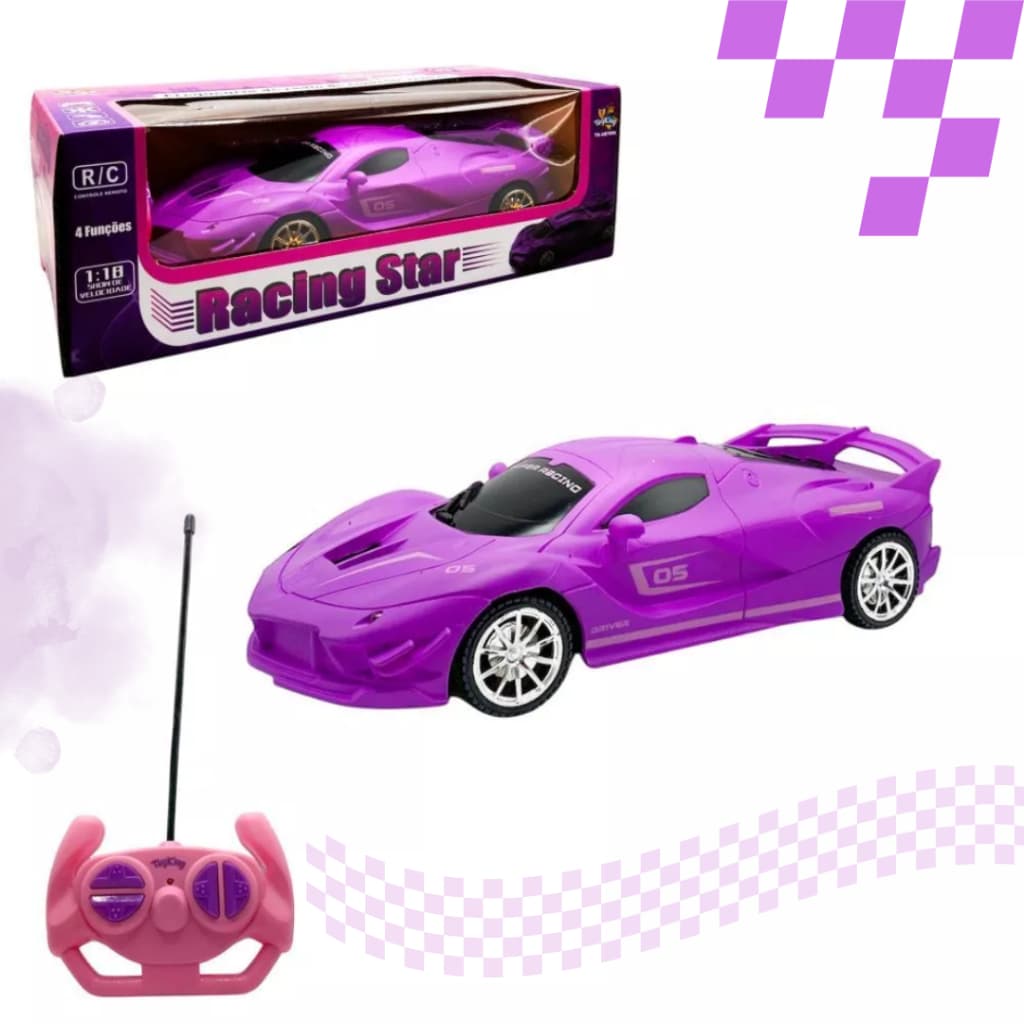 Brinquedo Infantil Menina Carro de Controle Remoto Monster Rosa Super Racing Star