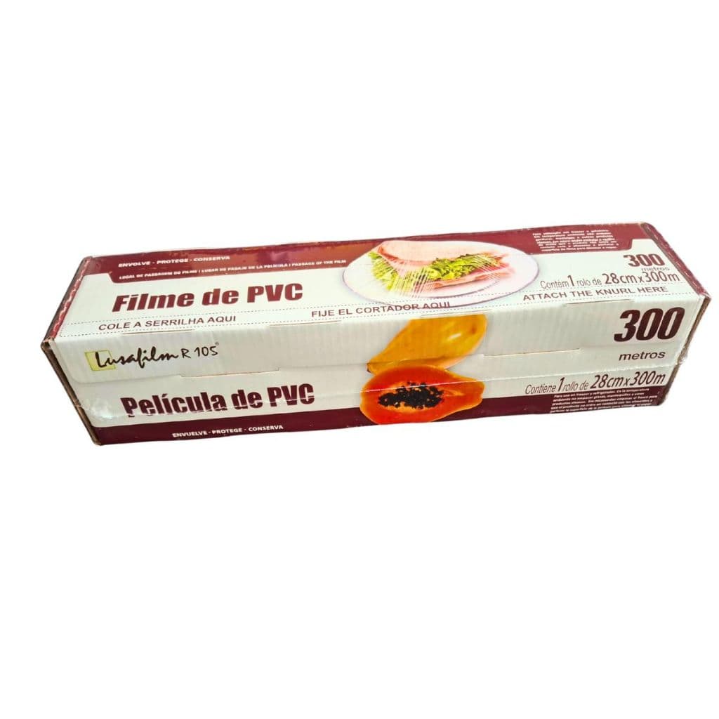 Filme Plástico Pvc 28x300 Trilho Cortador Serrilha Bobina Papel Filme para Embalagem de Alimentos Lusafilm Dispafilm