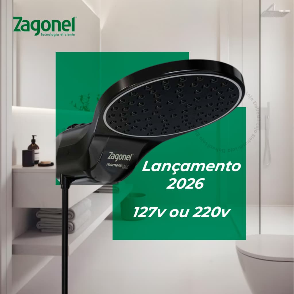 Ducha Chuveiro Eletrônica Moment Black 127V/220V 5500W/7500w Grande Vazão Zagonel