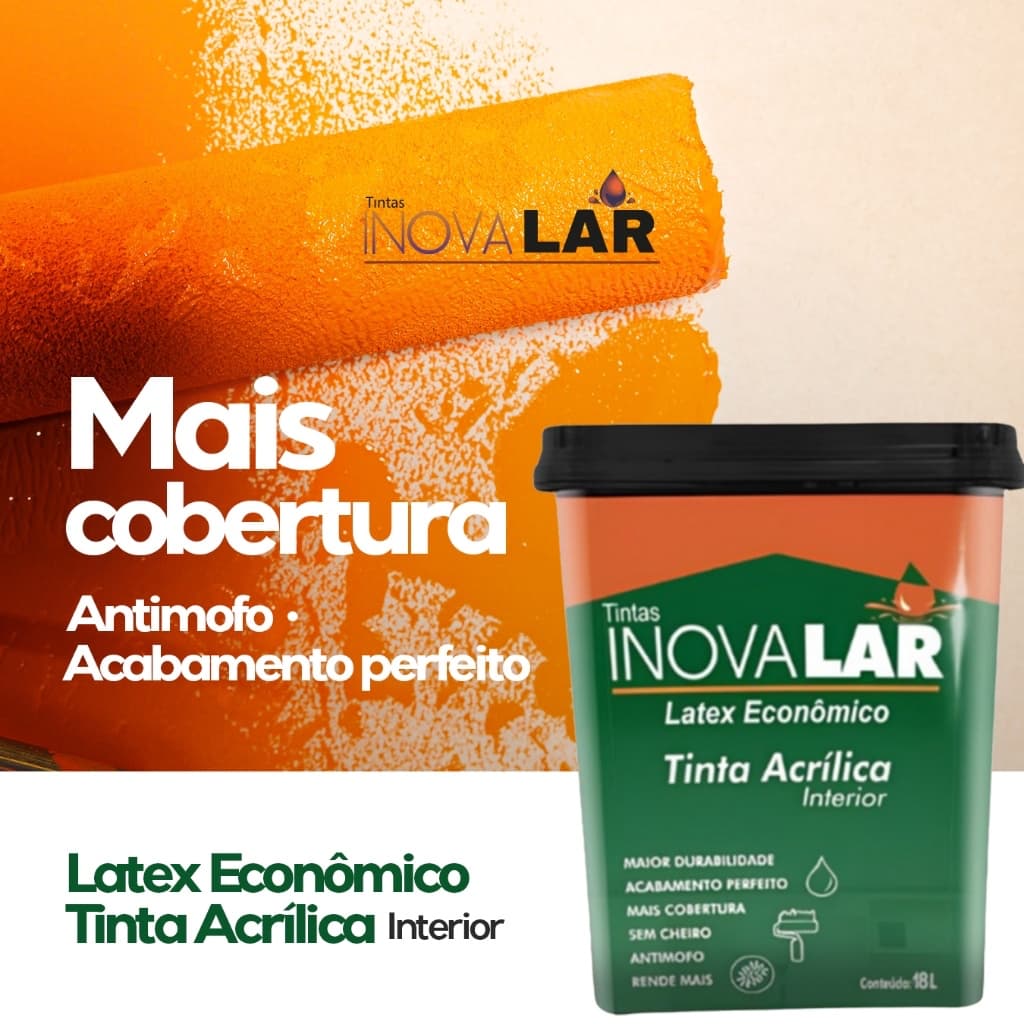 Tinta Acrílica Econômica Inovalar 18LT - Uso Interno, Fosca, Pronta Para Pigmentação, 140m²
