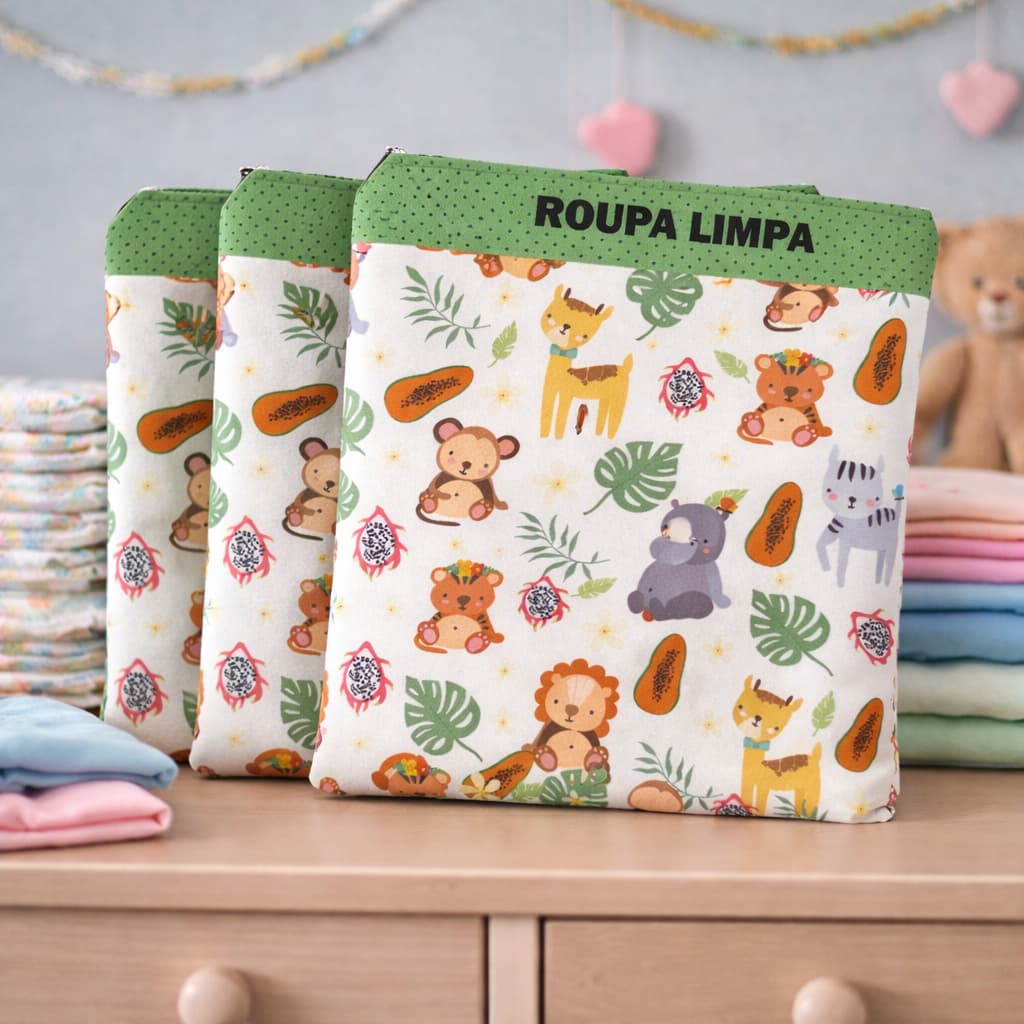 Kit Organizador Infantil 3 Peças Roupa Limpa Suja Creche Escola Viagem Organizador de Maternidade