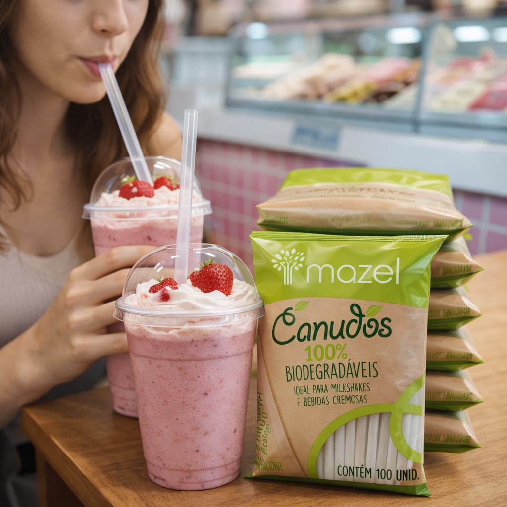 Canudo Milkshake 8mm Grosso Transparente Plástico Açaí Drinks Smoothie Biodegradável