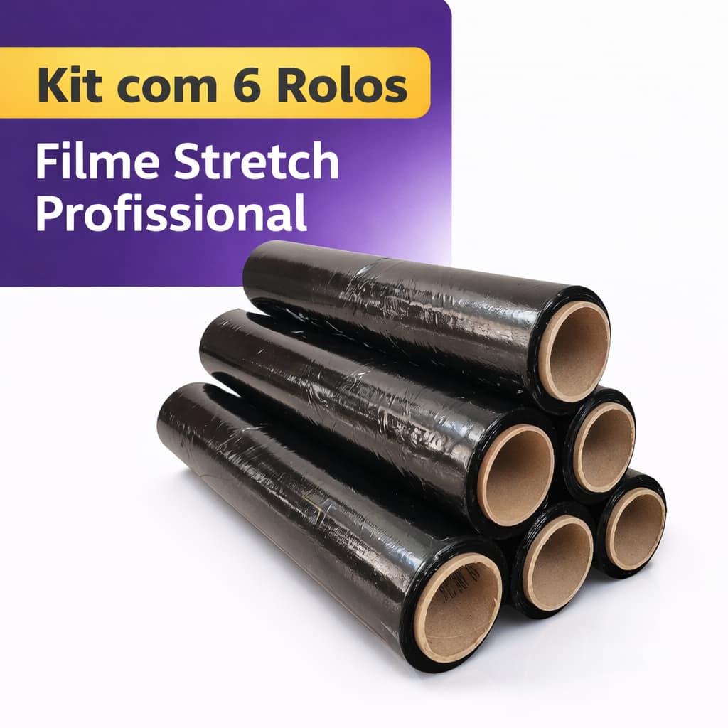 Filme Stretch Preto 6 Rolos 50cm x 30 Micras | Reforçado, Alta Resistência e Ocultação Total